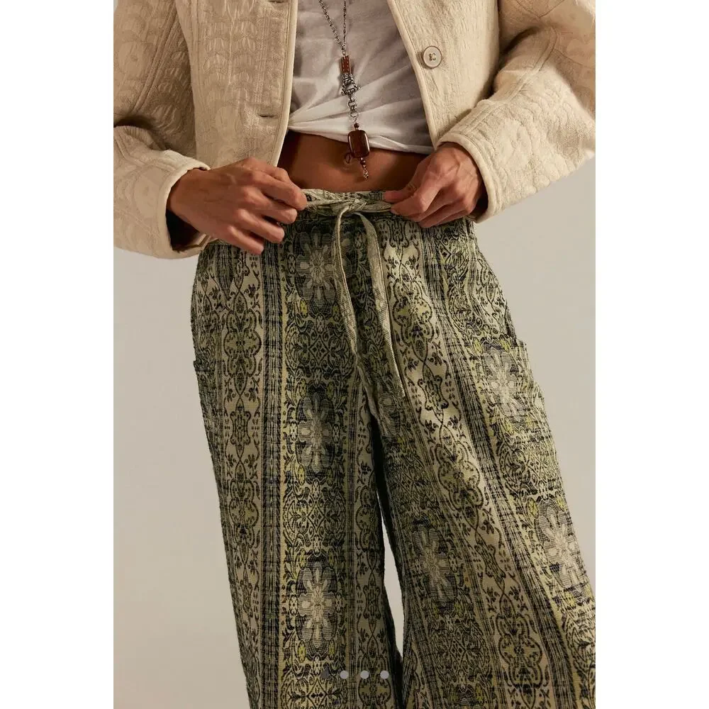 Free People Dahlia Wide-Leg Pants | Lemongrass Combo | Size 8